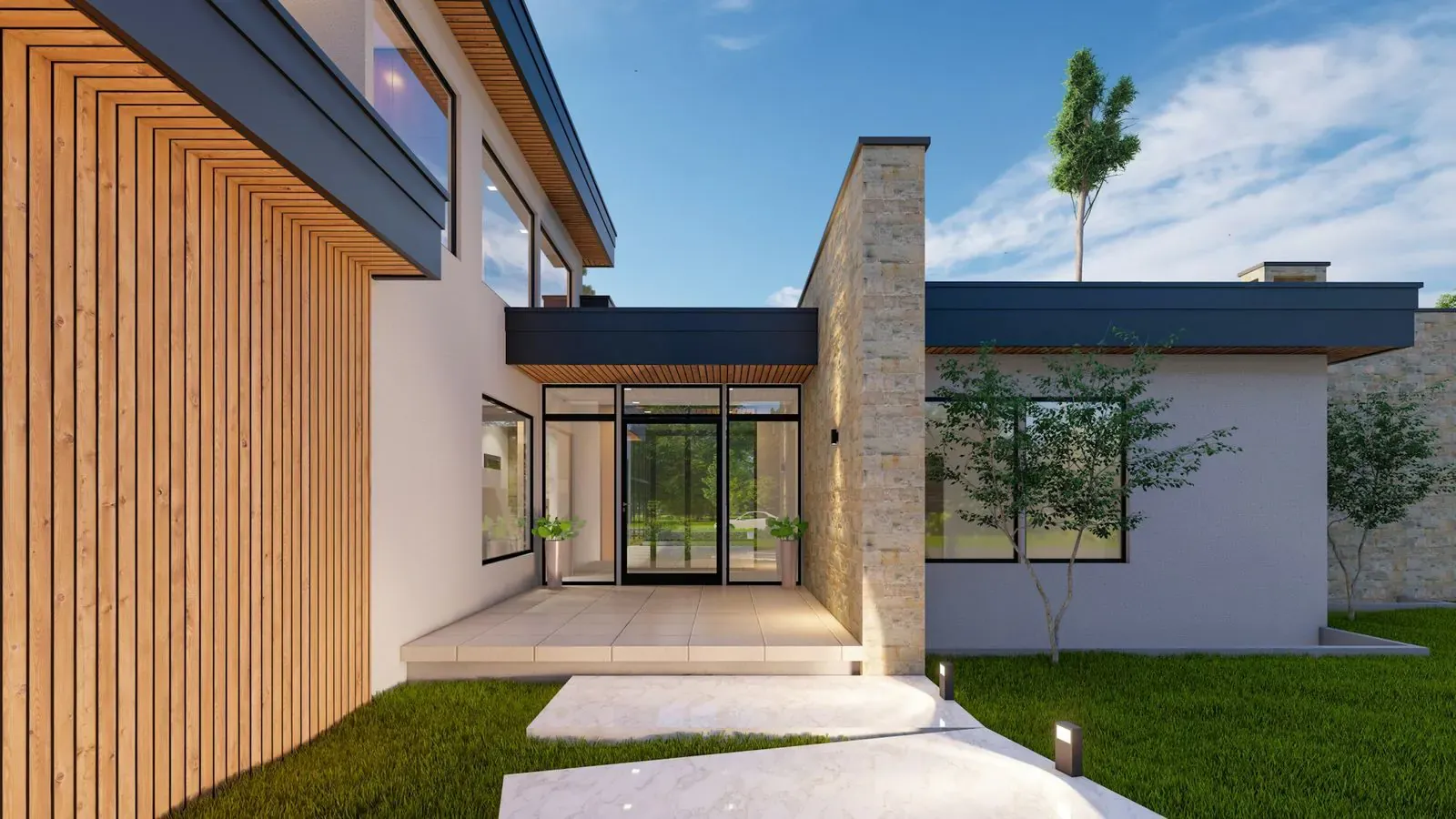 Timber-clad entrance approach