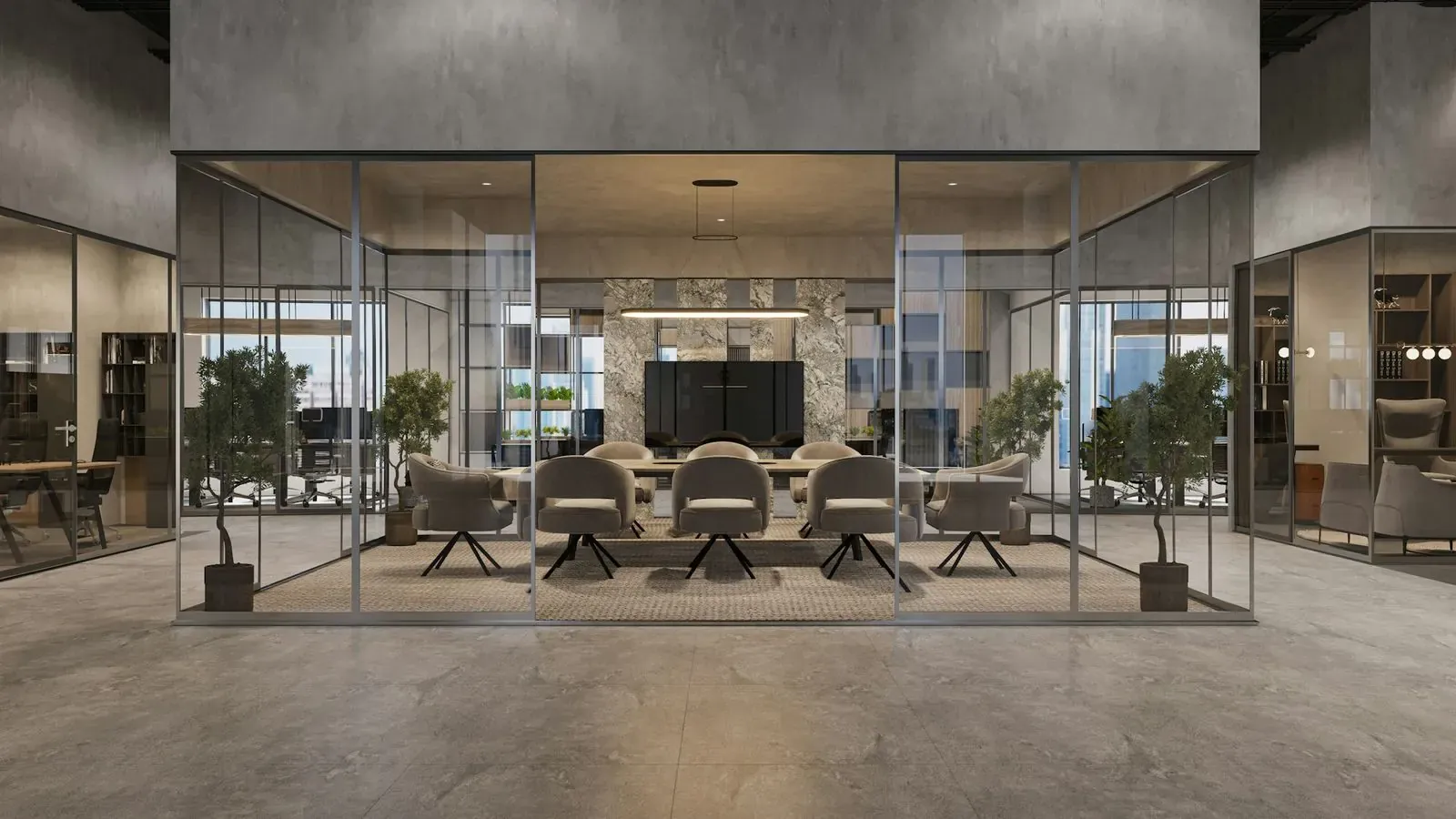 Glass-walled meeting room