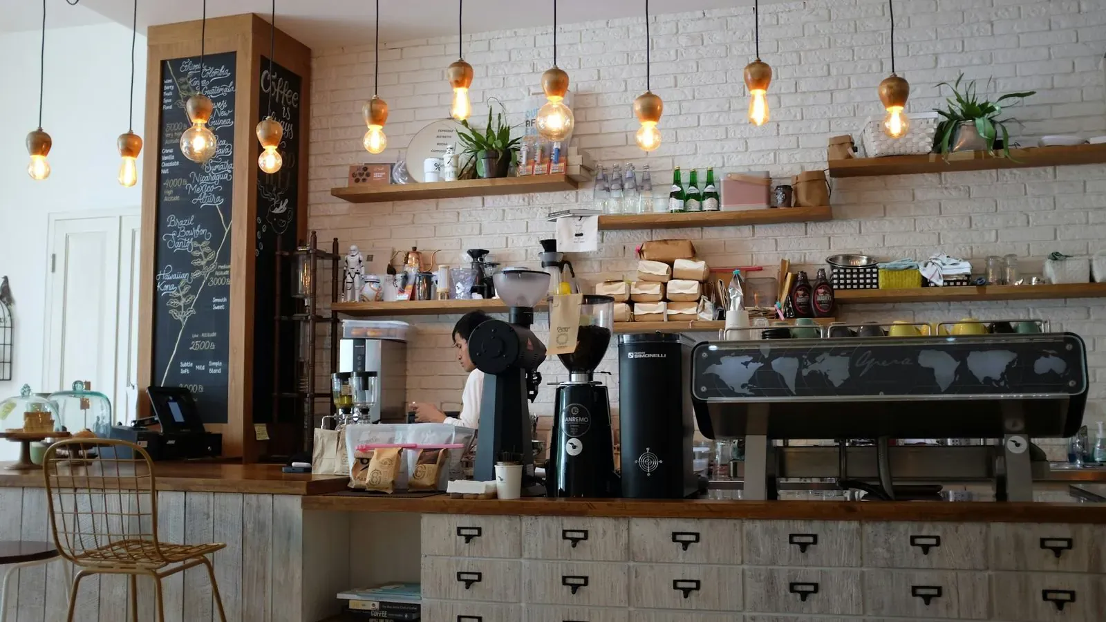 Espresso station and back counter shelving